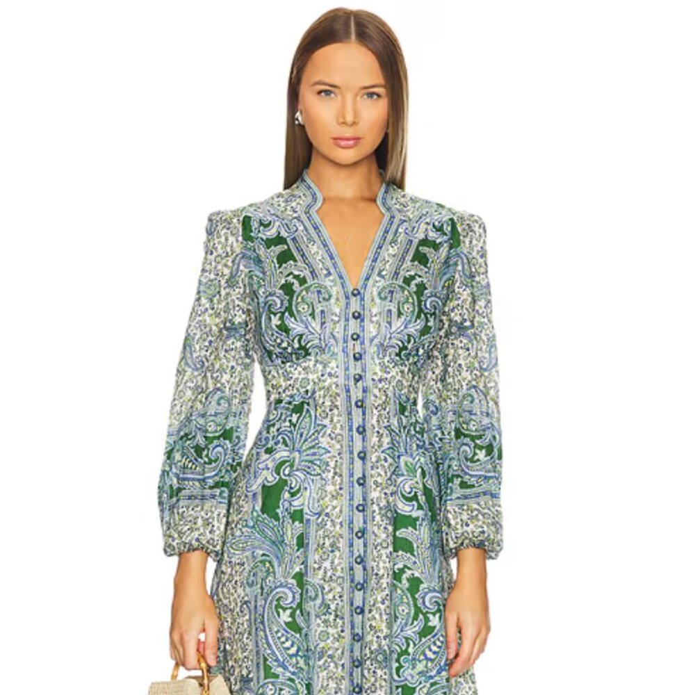 Zimmermann Green and Blue Paisley Long Sleeve Dress